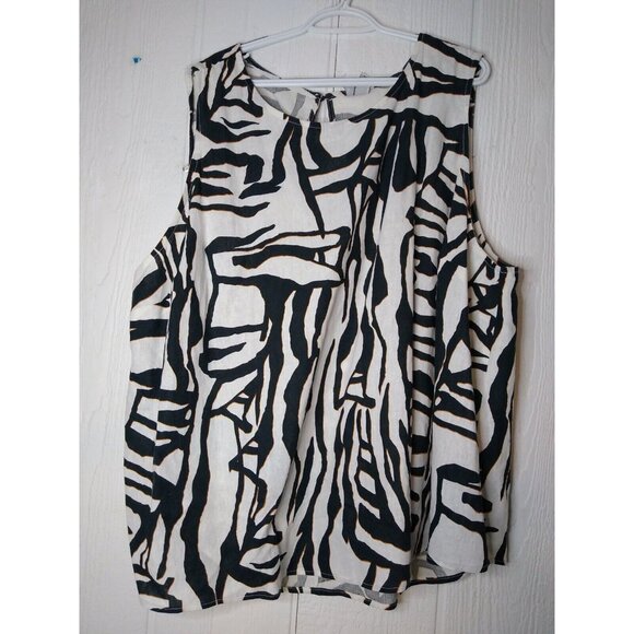 Ava & Viv Tops - AVA & VIV Sleeveless Top Womens 1X Keyhole Button Animal Print Linen Rayon NEW